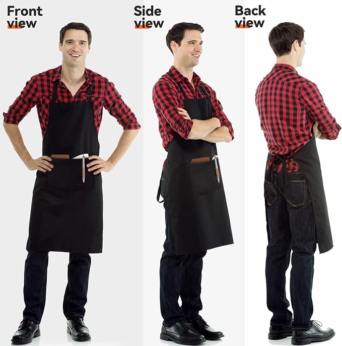 NLUS 2 Pack Kitchen Cooking Aprons, Adjustable Bib Soft Chef Apron with 2 Pockets for Men Women (Black,2)