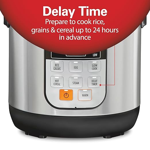 Hamilton Beach Digital Programmable Rice Cooker & Food Steamer, with Slow Hard-Boiled Egg Functions, Egg/Steam Tray, Small & Compact, 6 Cups Cooked (3 Uncooked), Stainless Steel (37524)