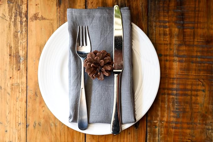 100% Pure Linen Dinner Cloth Napkins 15 x 15 Inch Taupe Grey - Set of 6 Pack European Flax Natural Fabric Washable for Home and Kitchen