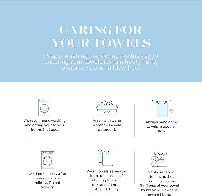 White Classic Luxury Light Blue Hand Towels - Soft 100% Turkish Cotton | Highly Absorbent Hotel spa Bathroom Towel Collection | 16x30 Inch | Set of 6