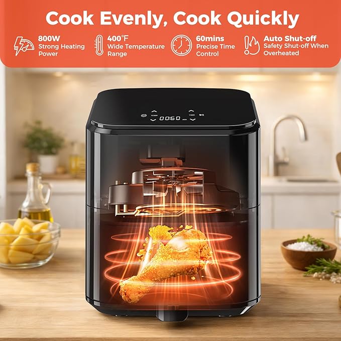 NEWBULIG Air Fryer, Compact Digital 3 Qt Airfryer with Nonstick Plate & Dishwasher Safe Basket, Quick Easy Meals, Features Auto Shutoff and Simple Touchscreen, Ideal for Small Spaces