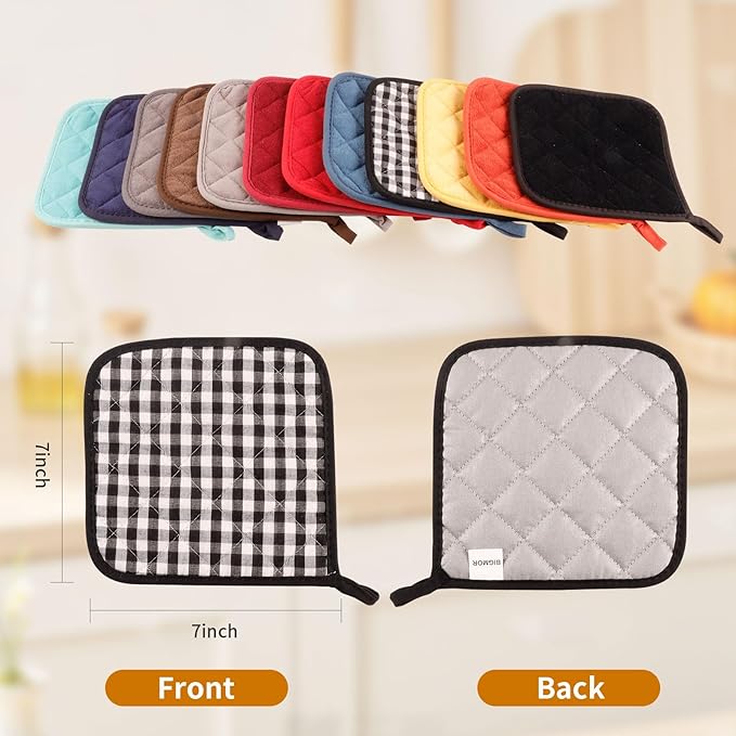 5 Pack Pot Holders for Kitchen Easy-Care Cotton Machine Washable hot Pads for Kitchen for Cooking and Baking Oven Black-and-White Grid