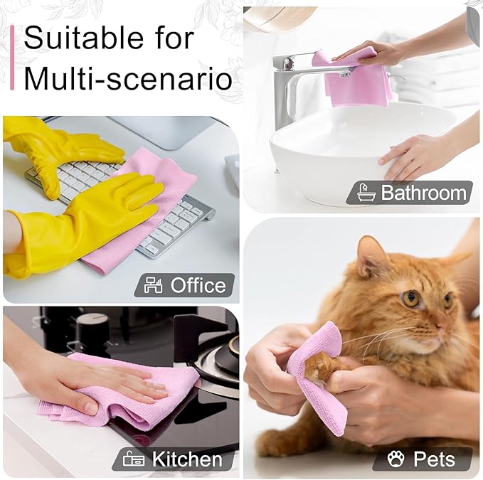 Homaxy Tear Away Dish Cloths Rolls, 40 Sheets-11.8" X 11.8", Reusable Washable Dish Towels for Kitchen, Ultra Absorbent and Quick Drying Microfiber Cleaning Rags, Pink