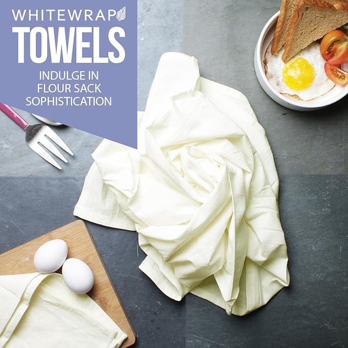 WHITEWRAP Flour Sack Towels| TeaTowel for Crafts| Kitchen Dish Cotton Blank Towel for Embroidery|Baking Bread Proofing Linen Cover| Thick Absorbent Quick Dry| 50Pack 18"x28" Natural