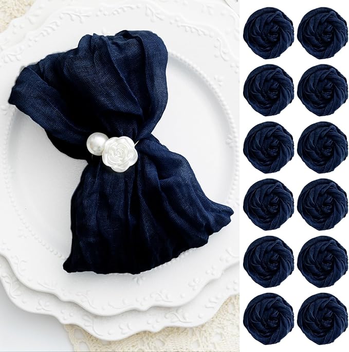 60 Pack Navy Blue Cheesecloth Napkins Washable Set of 60 Navy Blue Cloth Napkins 21x21 Inches Rustic Boho Cotton Gauze Dinner Table Napkins for Wedding Bridal Baby Shower Summer Party Table Decor