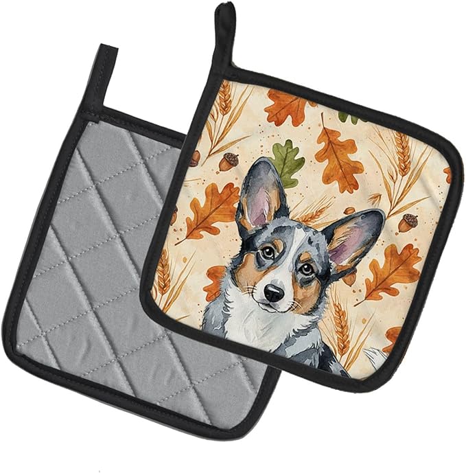 Caroline's Treasures Blue Merle Cardigan Welsh Corgi Heirloom Fall Pair of Pot Holders Pair 7.5x7.5 Quilted Insulated Hot Pads Decorative Kitchen Gift Made in USA