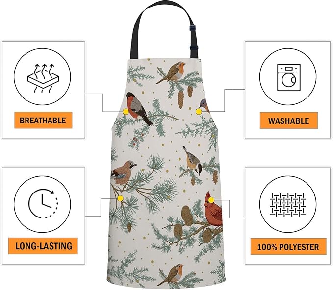 oFloral Winter Birds Apron Adjustable Bib Chef Aprons Cooking Apron Unisex Women Men Aprons Perfect for Home Kitchen, Baking, Gardening, Restaurant, Coffee house BBQ