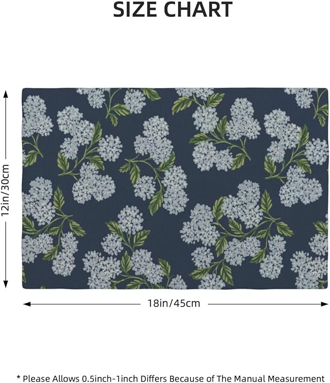 Navy Blue Placemats Set of 4 Blue Green Hydrangea Flower Decor Place Mats 12x18 Inch Vintage Floral Spring Summer Seasonal Decorative Linen Table Mats for Kitchen Dining Party Table Decoration