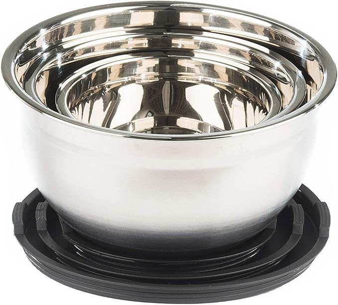 Stainless Steel Mixing Bowls with Lids and Non Slip Bases (Set of 5, Black)