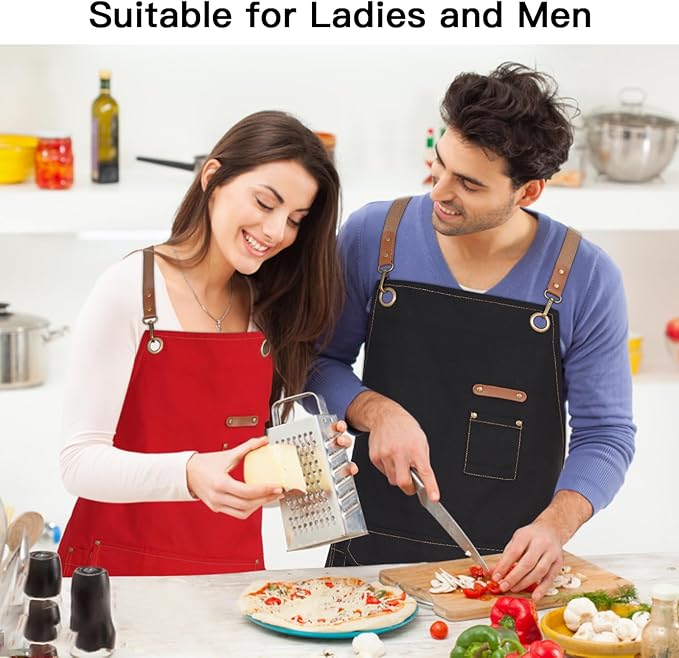 Chef Apron with Cross Back Straps for Men Women, Cotton Canvas Apron for Artists Painting, Kitchen Cooking