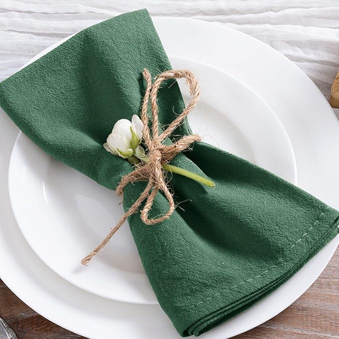 MLMC 4 Pack Emerald Green Cloth Napkins Rustic Washable Cotton Linen Napkins Set of 4 17"x17" Reusable Dinner Napkins Cloth for Wedding Baby Shower Party Decor Use