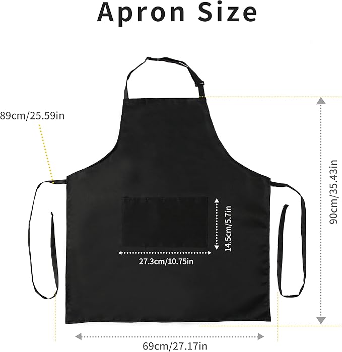 Tosewever 4 Pack Adjustable Bib Apron Waterdrop Resistant Apron with Pocket, Cooking Kitchen Restaurant Aprons for Women Men Chef, BBQ Drawing Crafting Outdoors (Polyester-Black, 4)