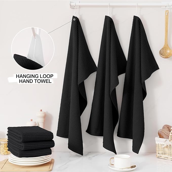 Homaxy Premium Kitchen Towels (18"x 28", 6 Pack), Large 100% Cotton Kitchen Hand Towels, Ultra Absorbent Ribbed Terry Tea Towels Set with Hanging Loop, Navy Blue