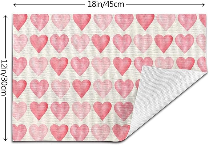 Valentine's Place mats Set of 4,12x18 Inches Valentine's Decor Pink Love Heart Placemats Rectangle Mother's Day Wedding Anniversary Decoration Table Mats for Party Home Kitchen Dining Table