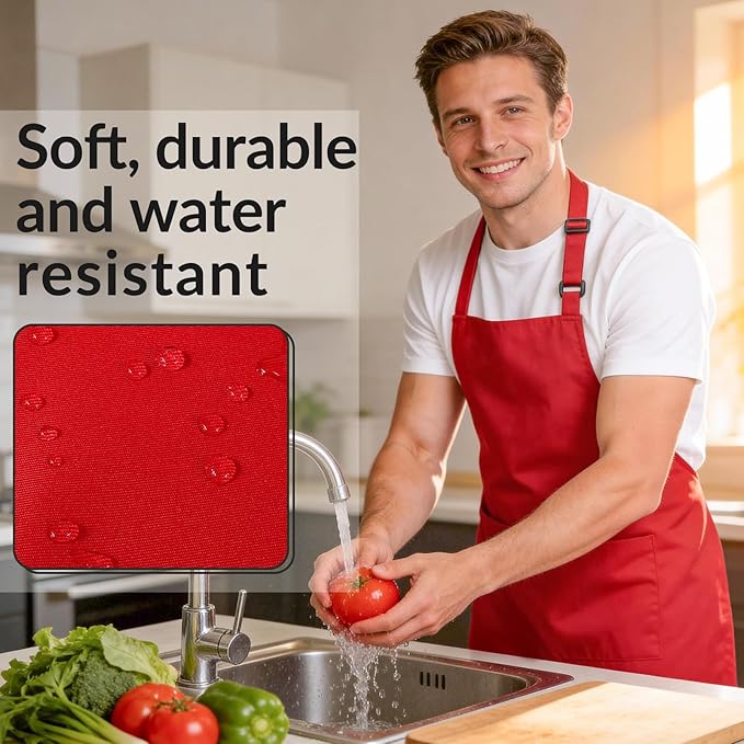 Large Chef Apron for Men and Women, Cooking Kitchen Aprons with 2 Large Pockets Water Oil Resistant