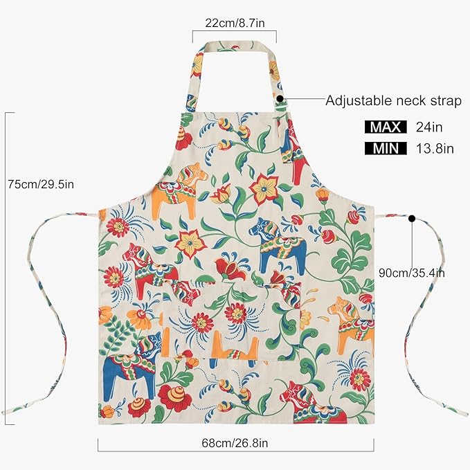 DILLMAN Aprons for Women with Pockets Cotton Linen Cooking Kitchen Baking Soft Durable Floral Gardening Apron