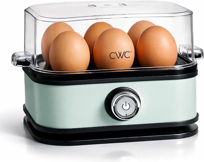 COOK WITH COLOR 6-Egg Capacity Egg Cooker – For Soft, Medium, Or Hard-Boiled Eggs, Rapid Cook Time, Auto Shut-Off & Boil-Dry Protection – Includes Tray, Measuring Cup & Lid – 210W Egg Maker, Sage