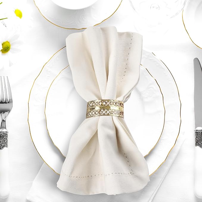 Urban Villa Cloth Napkins Hemstitch Solid Ivory 100% Cotton Absorbent Dinner Napkins (Set of 6) 20x20 Inches Soft Durable Washable Reusable Ideal for Everyday Use Wedding Parties Cloth Dinner Napkins