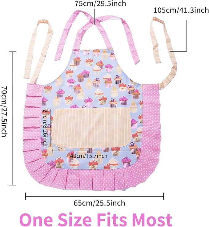 Lovely Flower Pattern Retro Aprons With Large Pockets for Women Girls Cooking Kitchen Bakery Mother's Gift
