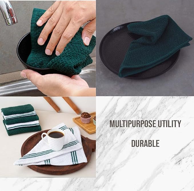 LANE LINEN Dish Towels and Dishcloths Sets - 16 Pc Kitchen Mitts and Pot Holders, 100% Cotton Kitchen Dish Rags for Washing Dishes - Green