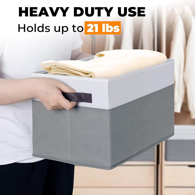 Large Closet Storage Baskets Bins with Lids 4 Pack, Storage Baskets for Organizing Shelves Nursery Bedroom, Home Dorm Closet Organizers Cubes for Clothes Toys Blanket Book - Stackable -14x10x9.5