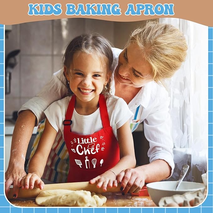 3 Pack Kids Apron for Cooking Adjustable Kids Chef Kitchen Funny Aprons with Pockets for Boys Girls Painting Baking