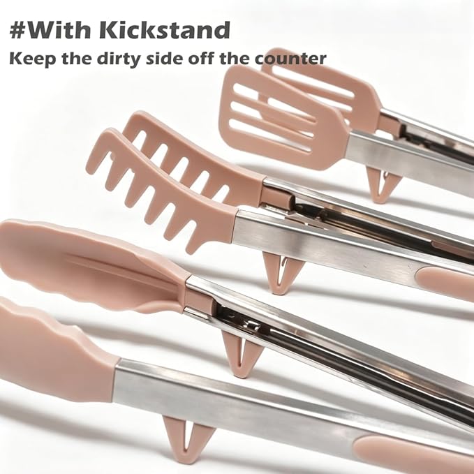 Tongs for Cooking, 12" Kitchen Tongs with Silicone Tips, Food Grade Serving Tongs Set of 3, Pink