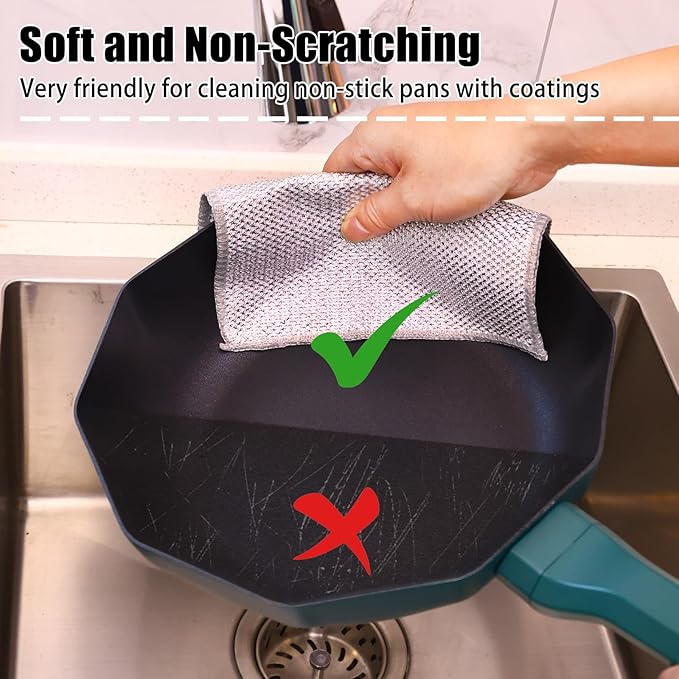 Navona 18 Pcs New Upgrade Steel Wire Dishcloth, Double-Layer Multipurpose Dishwashing Rag, Powerful Cleaning Non-Scratch Dishcloth Rag for Cookware, Sinks, Dishes, Stove Tops
