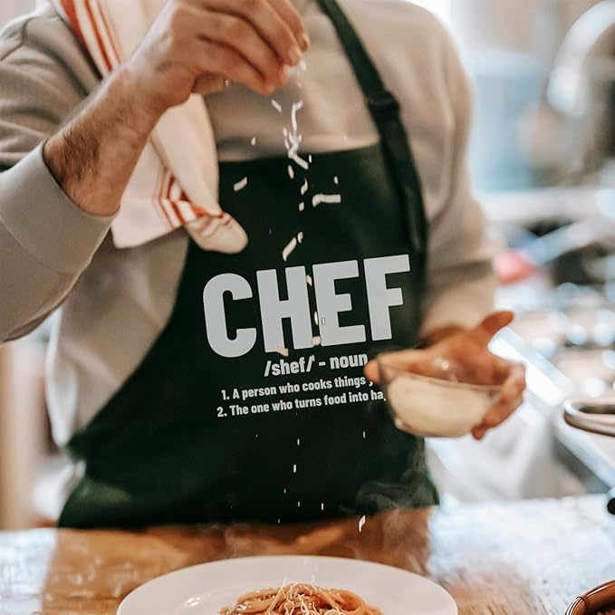 Chef Aprons for Men Women with Pockets, Kitchen Apron for Cooking Grilling Gifts for Dad Mom Birthday Christmas