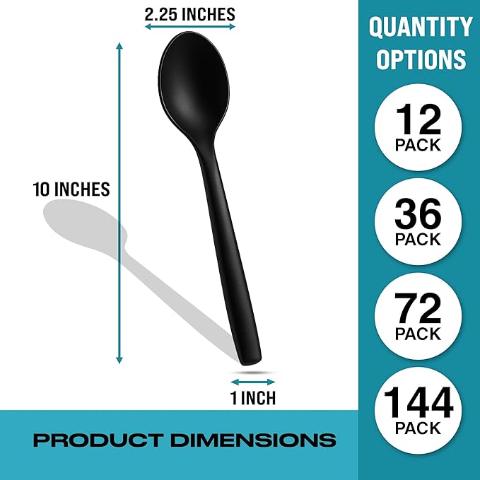 10" Black Plastic Serving Spoons for Buffet, Bulk 72 Count, Heavy Duty Disposable Spoon, Large Plastic Serving Utensils for Catering Supplies, Events, Party, Weddings & More - C&S Event Supply Co.