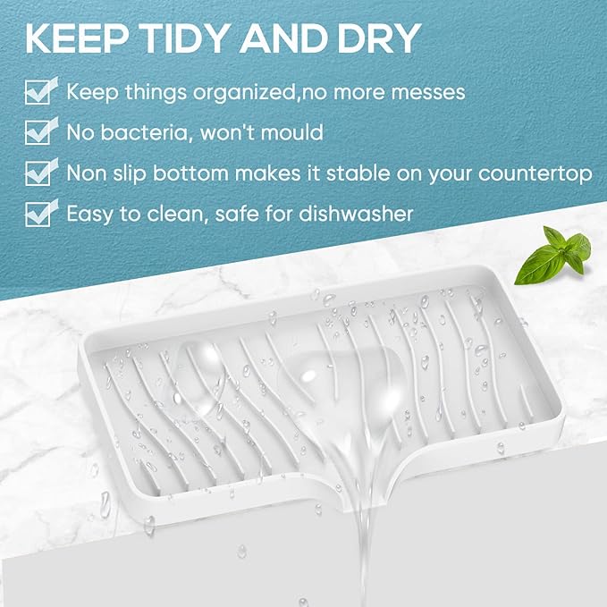 Kitchen Sink Tray,Self Draining Kitchen Soap Tray Soap Holder Silicone Sponge Holder for Kitchen Sink,Kitchen Bathroom Sink Caddy Sink Organizer for Sponge,Soap Dispenser,Dish Scrubber,Palm Brush