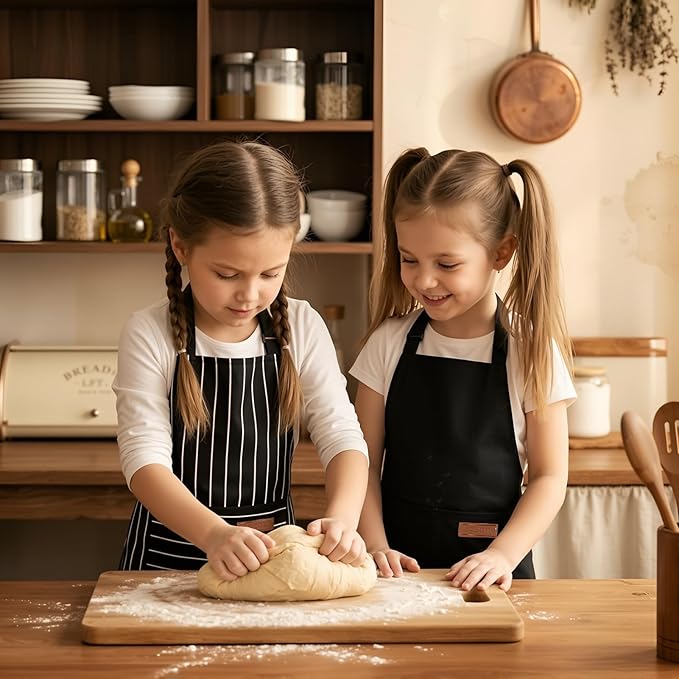 2 Pack Stripes Kids Apron, Kids Cooking Aprons with 2 Pockets, Cute Aprons for Cooking for Boys and Girls