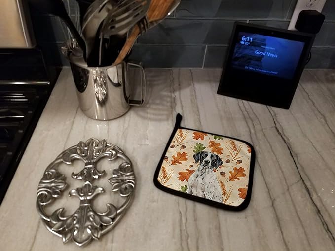 Caroline's Treasures Black and White Pointer Heirloom Fall Pair of Pot Holders Pair 7.5x7.5 Quilted Insulated Hot Pads Decorative Kitchen Gift Made in USA