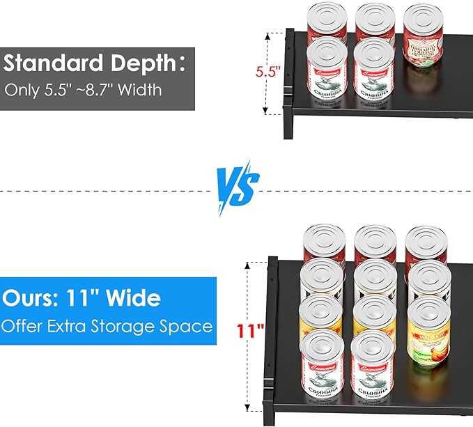 2 Pack 11” Width Expandable Kitchen Cabinet Organizer Shelves, Metal Kitchen Countertop Organizers and Storage Shelving, Heavy Duty Stackable Storage Rack Shelf For Pantry Cupboard Counter Tabletop