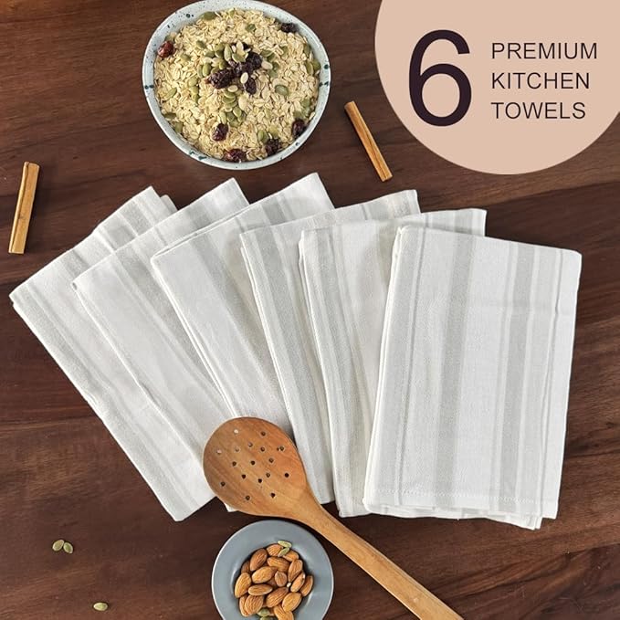 THE COVERS Premium 100% Cotton Kitchen Towels in Muted Whisper Grey Colors | Set of 6 Lavishly Large Towels (20.5”x30.5”) | Handy Hanging Loop for Drying | Arrives Gift-Ready, with a Signature Tote