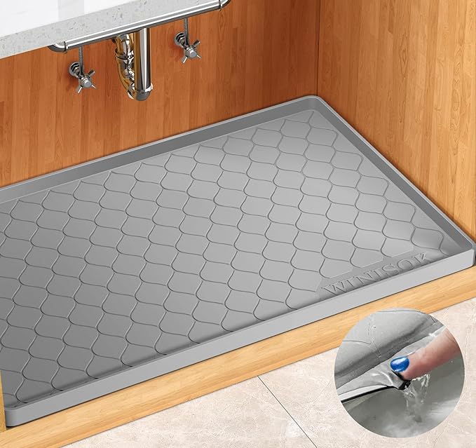 Winisok Silicone Under Sink Mat 25" x 19", kitchen Essentials and Gadgets, Shelf liner and Cabinet Protector, Home Organizers and Storage, Waterproof Bathroom Tray