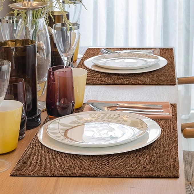 homing Cotton Linen Placemats Set of 8, Cloth Washable Farmhouse Dining Table Mats for Indoors & Outdoors, Easy to Clean, Brown, 13 x 19 Inch