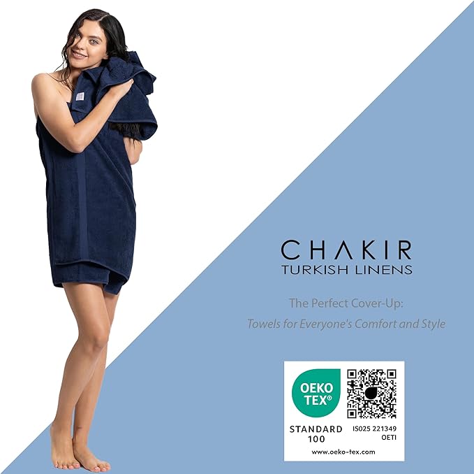Chakir Turkish Linens, 100% Cotton Premium Quality Turkish Bath Sheets (35''x70'' Large Bath Sheet Towels - Navy)
