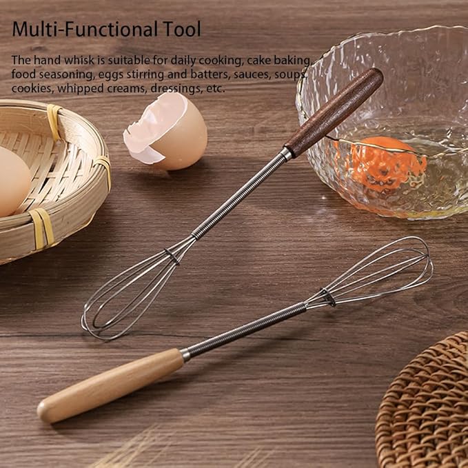 Stainless Steel Mini Whisk 2 Pcs, Small Wire Whisks Set with Wooden Handle, Kitchen Egg Beater Mini Hand Mixer for Cooking, 7.8inch
