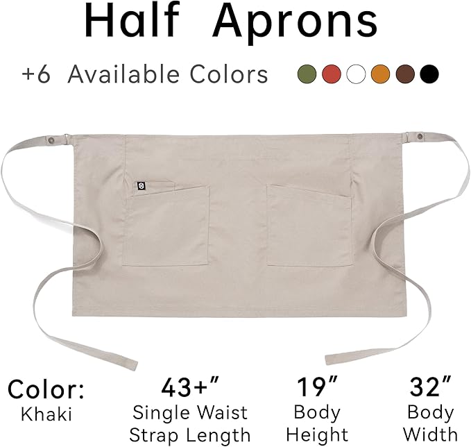 Unisex Waist Apron Half Bistro Apron Server Aprons with Pockets Waterproof 4251BY