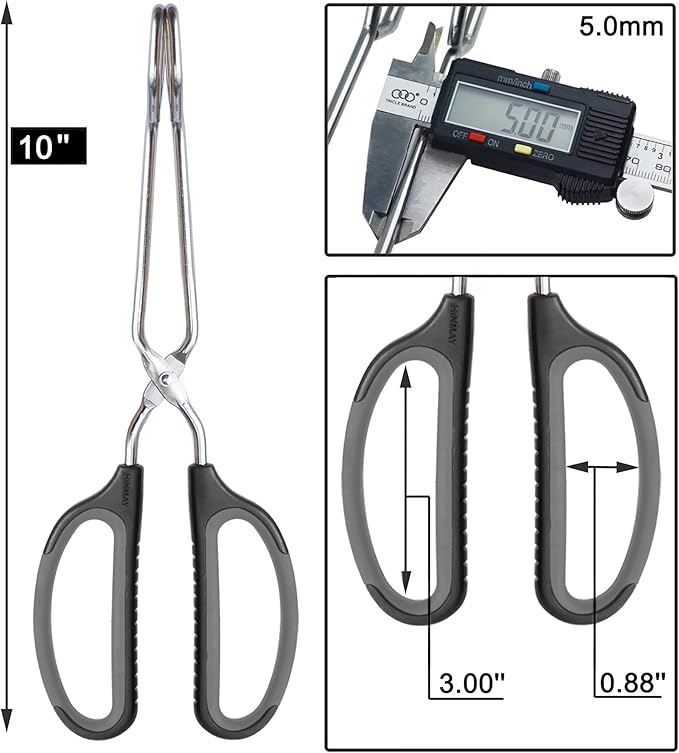 HINMAY Scissor Tongs 10-Inch Stainless Steel Scissor Style Tongs (Black Handle)