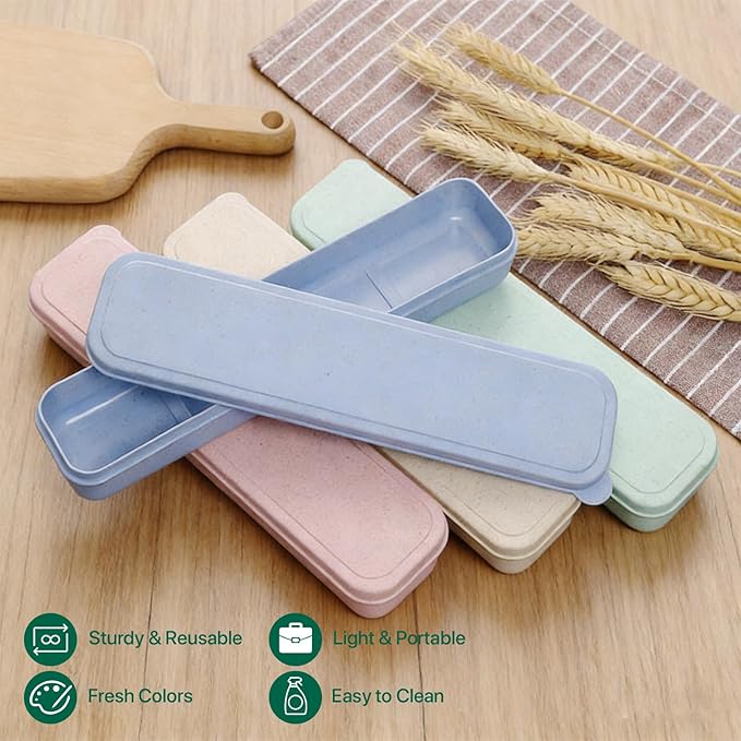 Travel Cutlery Case Portable Utensil Holder Travel Silverware Case Flatware Storage Box Camping Utensils Cases for Fork Spoon Chopsticks Lunch Box, 8.26 x 2.1 Inches (Blue, Pink, Small)