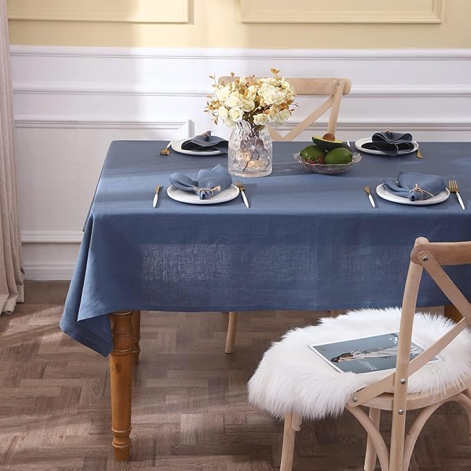 Simple&Opulence Textured Tablecloth 100% Linen Table Cloth, Kitchen Dinning Tabletop Decoration, for Outdoor and Indoor Use (Classic Blue, 60"×84")