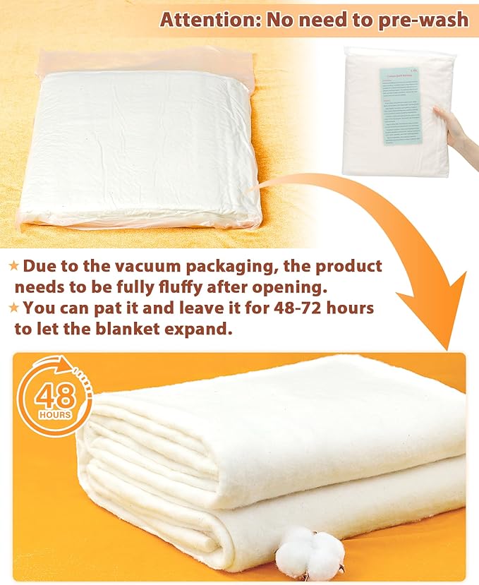 FIVEIZERO 100% Natural Cotton Quilt Batting–47Inchx1Yard Large Lightweight Batting Fabric,Quilting Batting by The Yard for Sewing,Crafts,DIY,Potholders,Backing,Wadding,Twin & King Size Quilt Projects