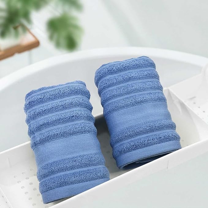 Jacquotha Ribbed Hand Towels for Bathroom, Hotel & Spa Quality Soft Hand Towel Set for Men Women Gifts, 480 GSM (Ocean Blue)