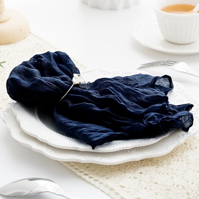 100 Pack Navy Blue Cheesecloth Napkins Washable Set of 100 Navy Blue Cloth Napkins 21x21 Inches Rustic Boho Cotton Gauze Dinner Table Napkins for Wedding Bridal Baby Shower Summer Party Table Decor