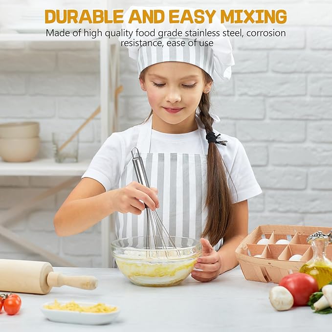NileHome Stainless Steel Whisk 8" Hand Blender + 10" Semi-Automatic Rotary Kitchen Whisk Kitchen Wisk Wire Whisks for Cooking, Whisking, Blending, Beating, Stirring- 2 Pack...