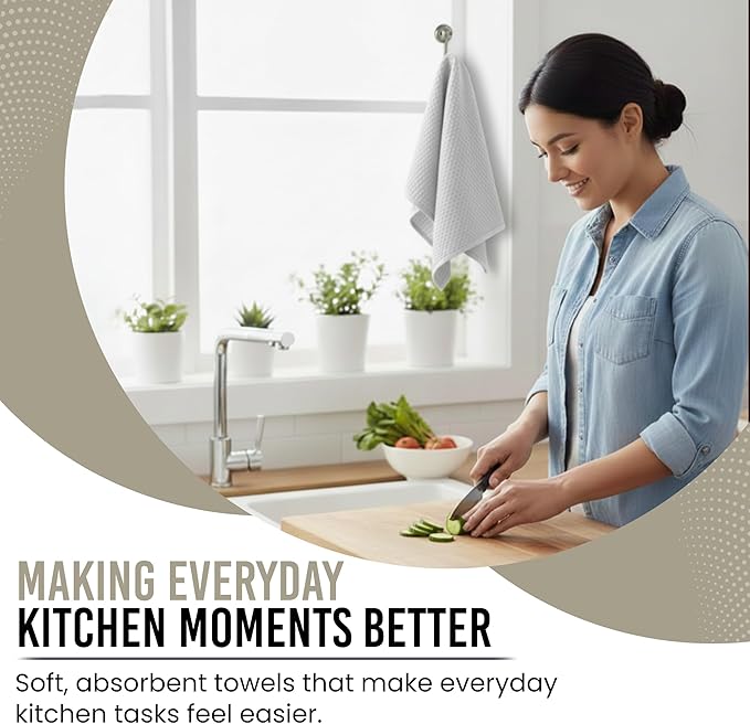 100% Cotton Waffle Kitchen Dish Cloths 6-Pack– Ultra Absorbent & Quick Dry, Counters & Kitchen Use – Soft, Durable & Lint-Free13.50X13.50 inches (Off-White)