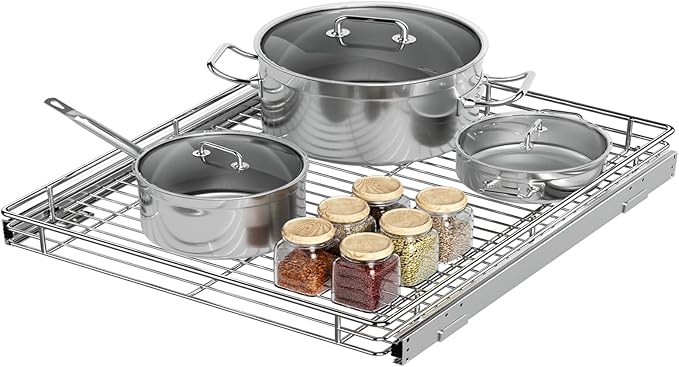 ZOINLIY Pull Out Cabinet Organizer, Versatile Slide Out Kitchen Organizers and Storage,Heavy Duty Drawer Cupboard Storage Basket, Smooth Sliding, Chrome Finish,22.8" W x 21" D