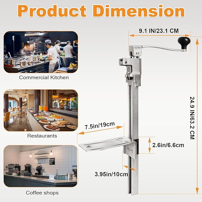 Heavy Duty Commercial Can Opener, Manual Tabletop Can Opener with Blades and Plated Steel Base, Industrial Cans Opener Fits Big 10 Cans Up to 17" Tall for Restaurants/Hotels/Bars(Silver)